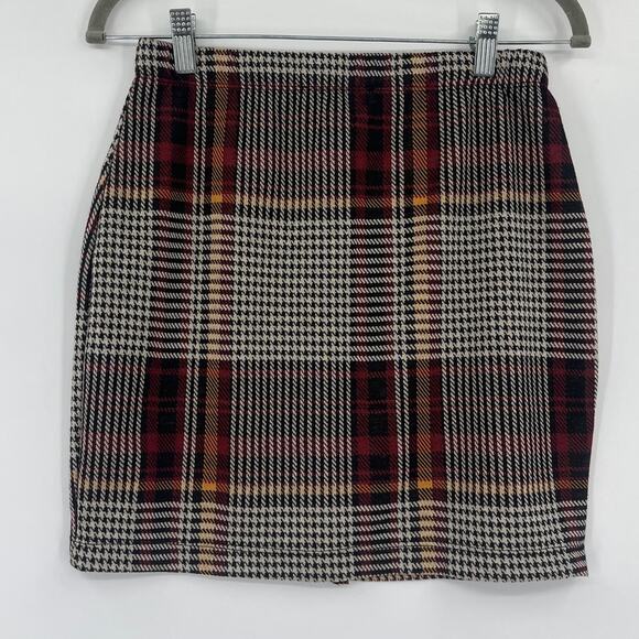 Y2K Rainbow Plaid Mini Skirt Sz L Grunge Houdstooth Punk Preppy Clueless USA 90s - Picture 3 of 8